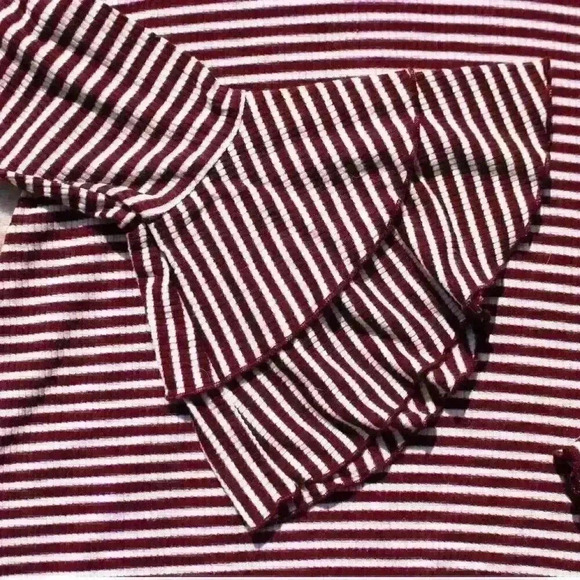 VINE & LOVE Retro Flare Bell Sleeves Turtleneck Ribbed Striped Top Women Large - Picture 2 of 8